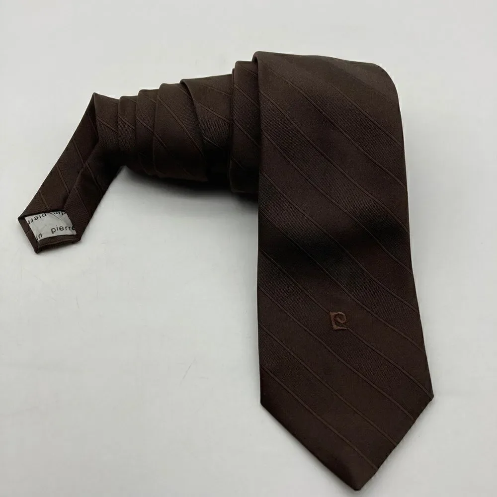 Vintage Pierre Cardin Logo 80s Dark Chocolate Neck Tie 57”